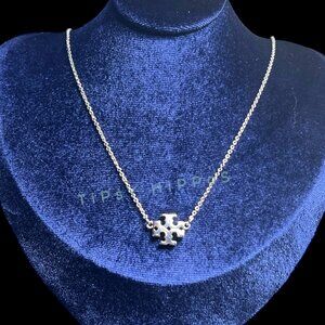 New!  Tory Burch Silver Kira Logo Necklace